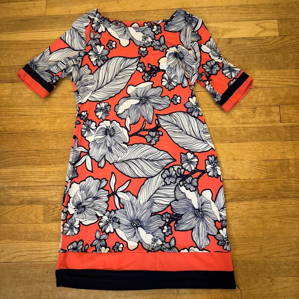 Madison Leigh orange navy blue knee length career shift dress size 10
b38